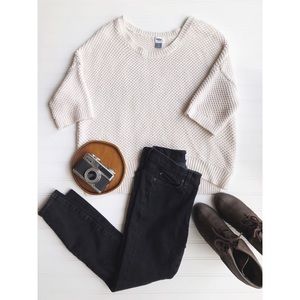Old Navy Ivory Drop Shoulder Cable Knit Sweater
